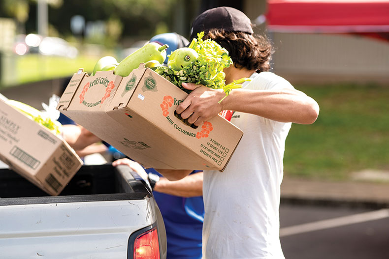 person carrying box of produce